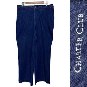 Charter Club Braided-Waist Wide Leg Jeans High Rise Dark Wash Sz: 14